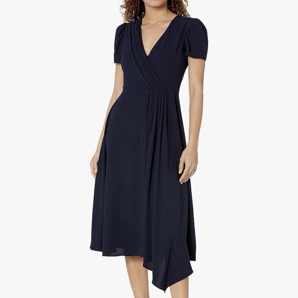 Shoshanna Women's Size 14 Fontana Stretch Crepe Midi Dress Navy Blue Resort